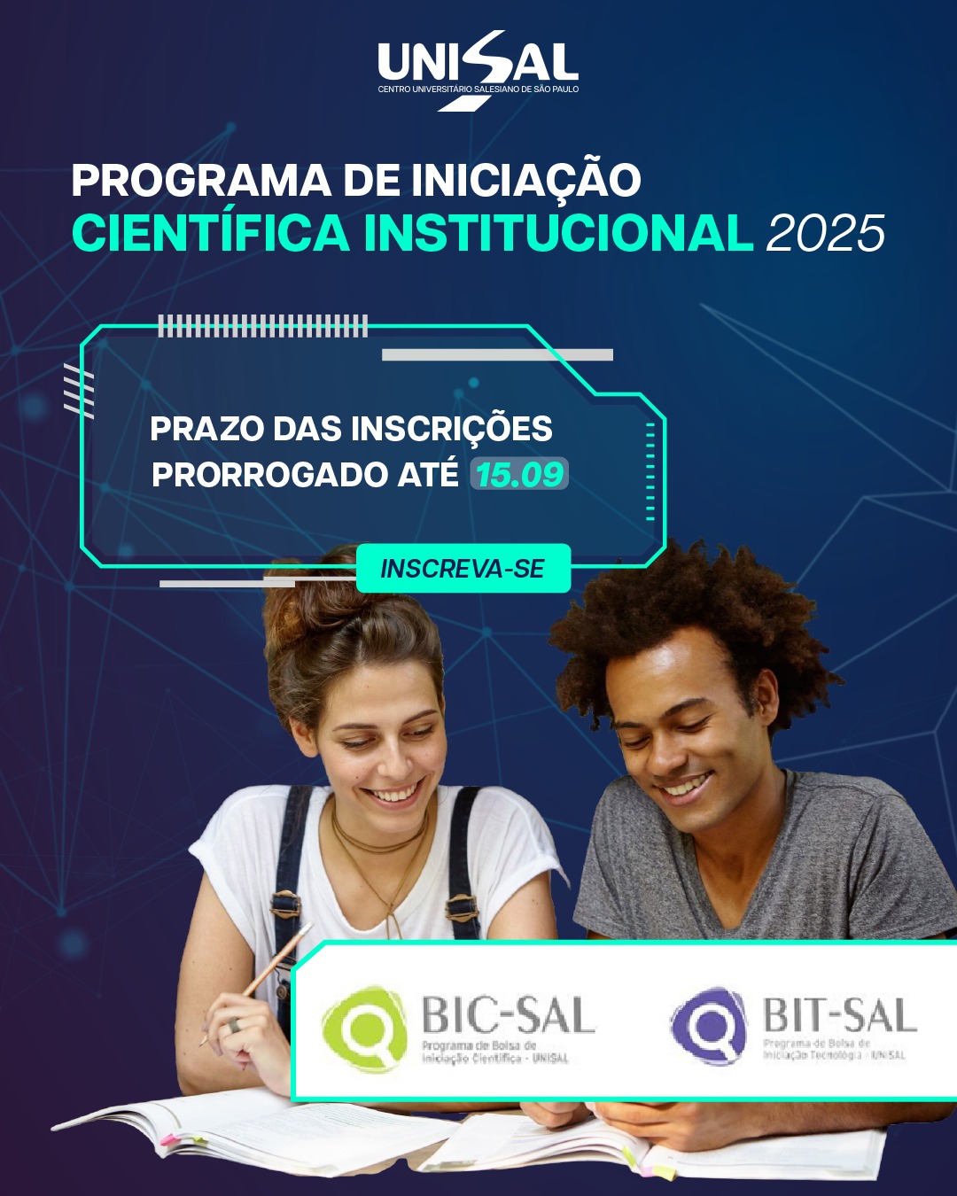 Inscrições prorrogadas para o Programa de Iniciação Científica do UNISAL